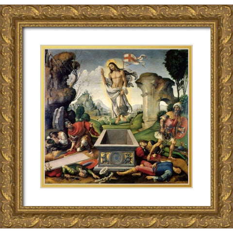 Resurrection Gold Ornate Wood Framed Art Print with Double Matting by Garbo, Raffaellino del