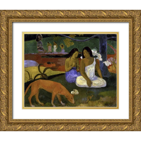 Arearea - Joyousness Gold Ornate Wood Framed Art Print with Double Matting by Gauguin, Paul