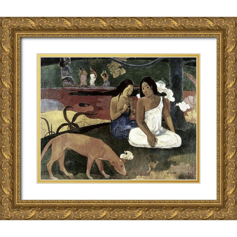 Joyousness Gold Ornate Wood Framed Art Print with Double Matting by Gauguin, Paul