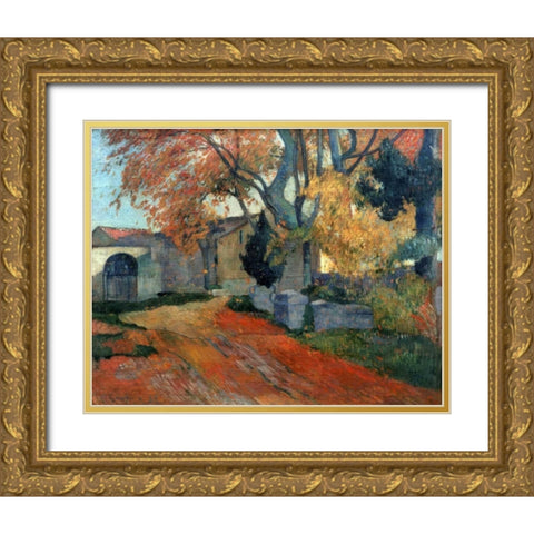 LAllee des Alyscalps Arles Gold Ornate Wood Framed Art Print with Double Matting by Gauguin, Paul