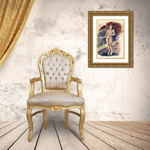 Nude Tahitian Woman (Femme Nue Tahitienne) Gold Ornate Wood Framed Art Print with Double Matting by Gauguin, Paul