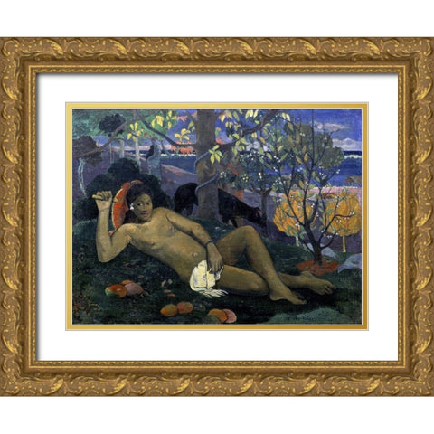 The Wife of the King Gold Ornate Wood Framed Art Print with Double Matting by Gauguin, Paul