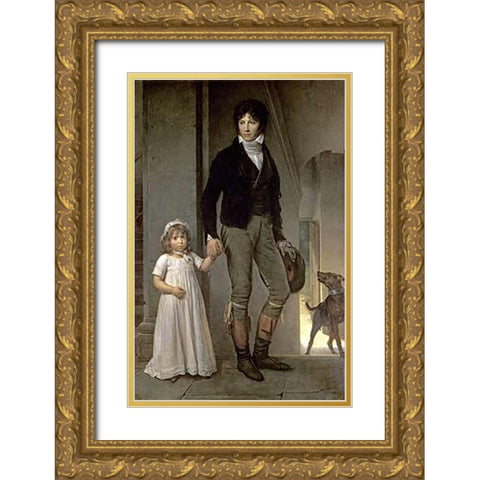 Portrait of J.B. Isabey and His Daughter Gold Ornate Wood Framed Art Print with Double Matting by Simon, Francois Pascal