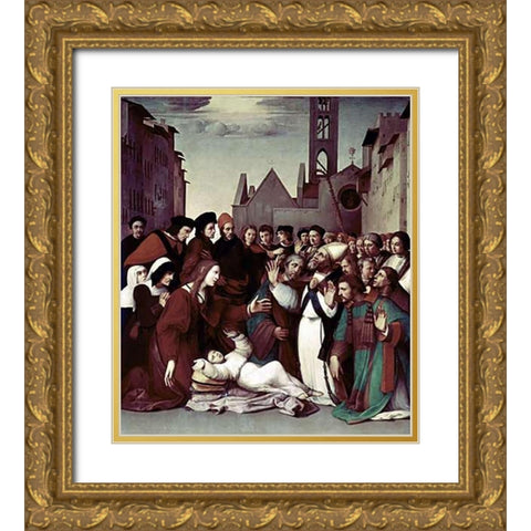 Saint Zenobio Gold Ornate Wood Framed Art Print with Double Matting by Ghirlandaio, Domenico