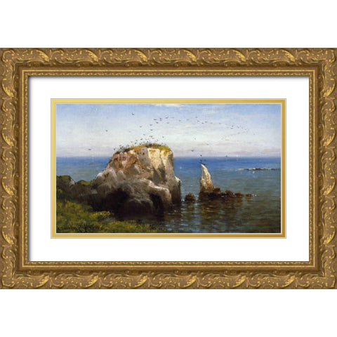 Rocks On The Sonoma Coast, California Gold Ornate Wood Framed Art Print with Double Matting by Gifford, Robert Swain
