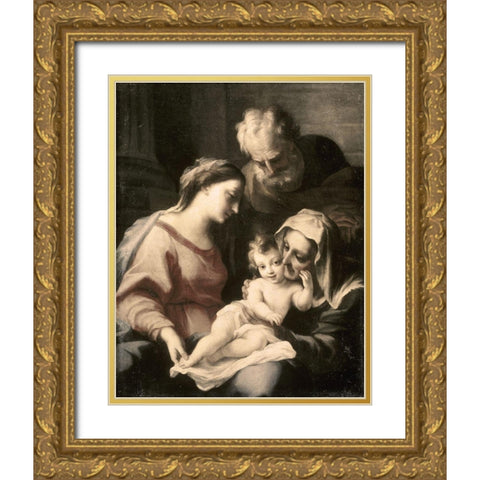 Holy Family Gold Ornate Wood Framed Art Print with Double Matting by Giordano, Luca