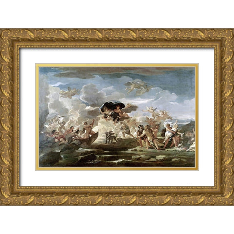 Scene With The Rape of Proserpine Gold Ornate Wood Framed Art Print with Double Matting by Giordano, Luca