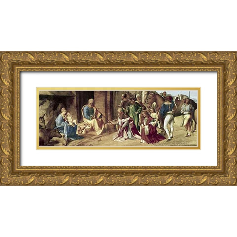 Adoration of The Magi Gold Ornate Wood Framed Art Print with Double Matting by Giorgione, Giorgio