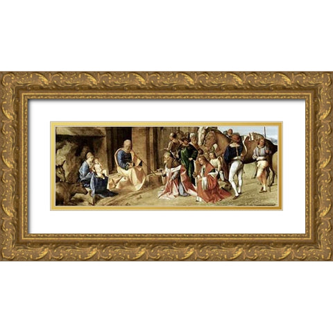 Adoration of The Magi Gold Ornate Wood Framed Art Print with Double Matting by Giorgione, Giorgio