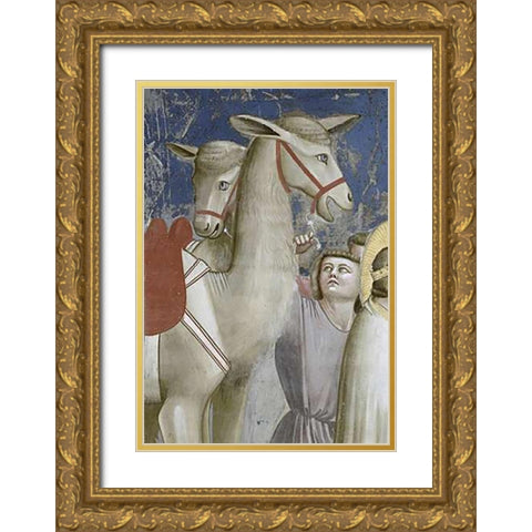 Adoration of The Magi - Detail Gold Ornate Wood Framed Art Print with Double Matting by Giotto