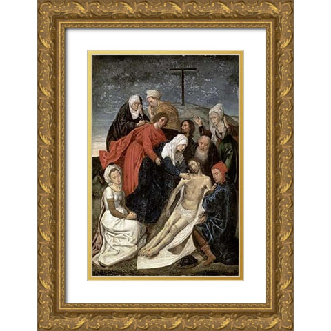 Lamentation Gold Ornate Wood Framed Art Print with Double Matting by Van Der Goes, Hugo