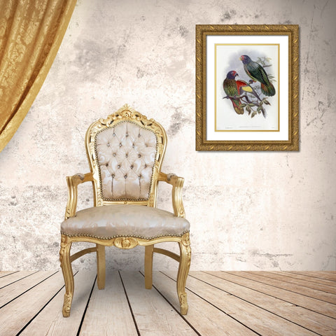 Red-Fronted Lory Gold Ornate Wood Framed Art Print with Double Matting by Gould, John