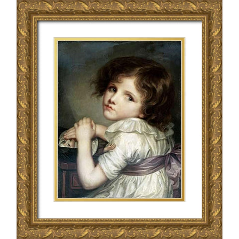 Child With a Doll Gold Ornate Wood Framed Art Print with Double Matting by Greuze, Jean Baptiste