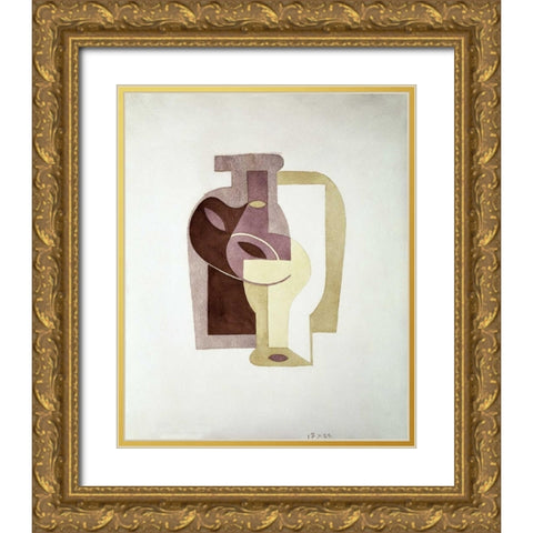 Still Life Gold Ornate Wood Framed Art Print with Double Matting by Gris, Juan