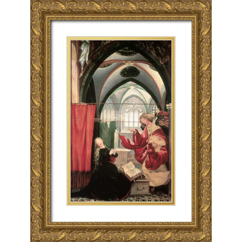 Isenheim Altarpiece: Annunciation Gold Ornate Wood Framed Art Print with Double Matting by Grunewald, Mathias