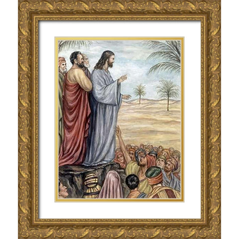 Sermon On The Mount Gold Ornate Wood Framed Art Print with Double Matting by Guercino, Giovanni