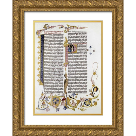 Gutenberg Bible Gold Ornate Wood Framed Art Print with Double Matting by Gutenberg, Johann