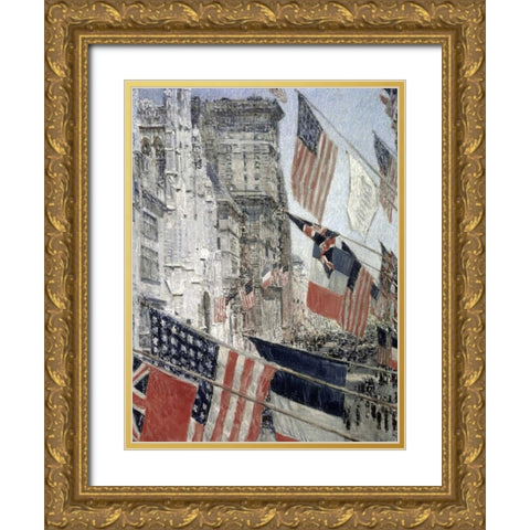 Allies Day, May 1917 Gold Ornate Wood Framed Art Print with Double Matting by Hassam, Childe