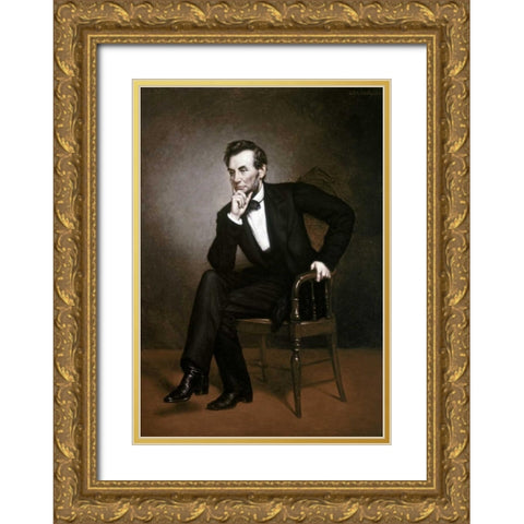 Abraham Lincoln Gold Ornate Wood Framed Art Print with Double Matting by Healy, George Peter Alexander