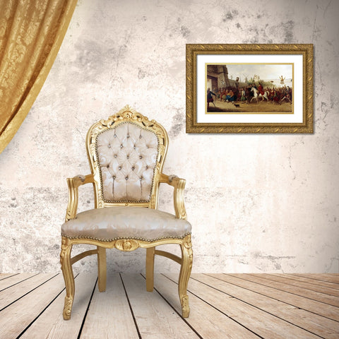 Fools Parade Entering New Amsterdam Gold Ornate Wood Framed Art Print with Double Matting by Heath, William