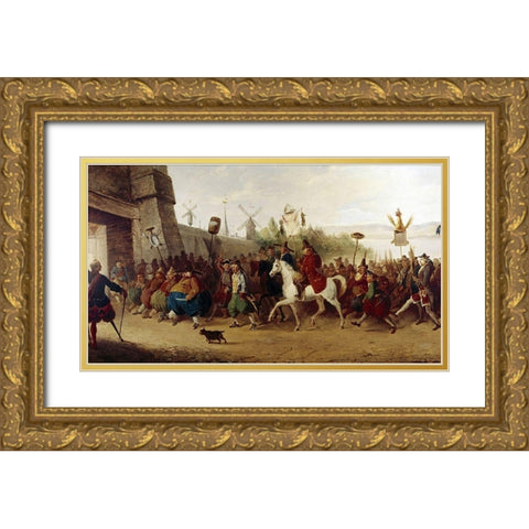 Fools Parade Entering New Amsterdam Gold Ornate Wood Framed Art Print with Double Matting by Heath, William