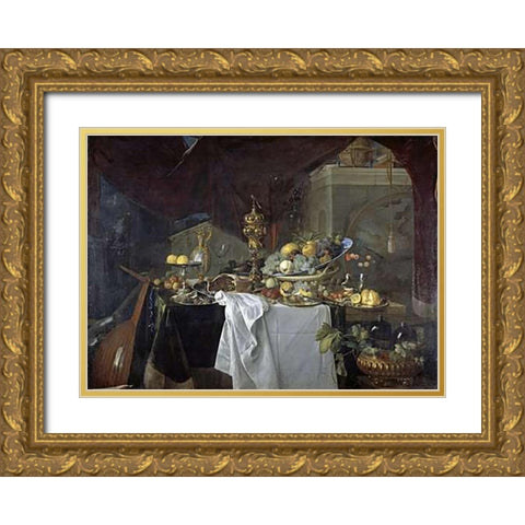 A Dessert Gold Ornate Wood Framed Art Print with Double Matting by De Heem, Jan Davidsz