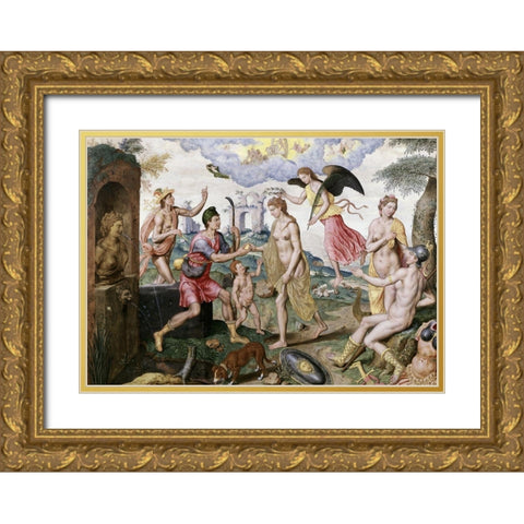 Judgement of Paris Gold Ornate Wood Framed Art Print with Double Matting by Heere, Lucas de