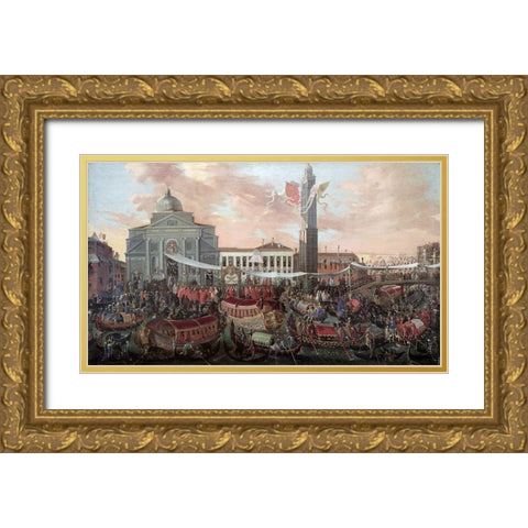 Entrance of Patriarch Federico Corner Into S. Pietro Di Castello Gold Ornate Wood Framed Art Print with Double Matting by Heintz, Joseph