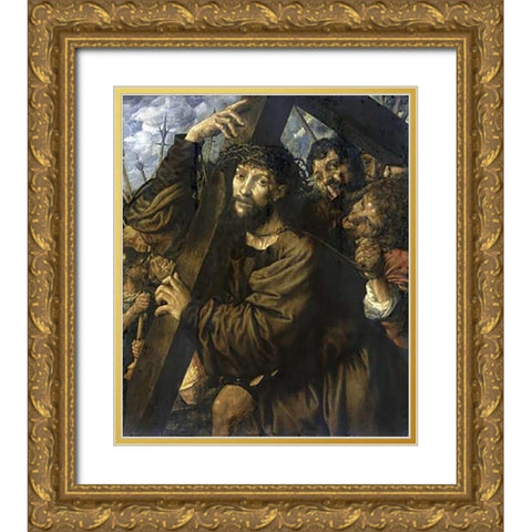 Museumist Bearing The Cross Gold Ornate Wood Framed Art Print with Double Matting by Van Hemessen, Jan Sanders