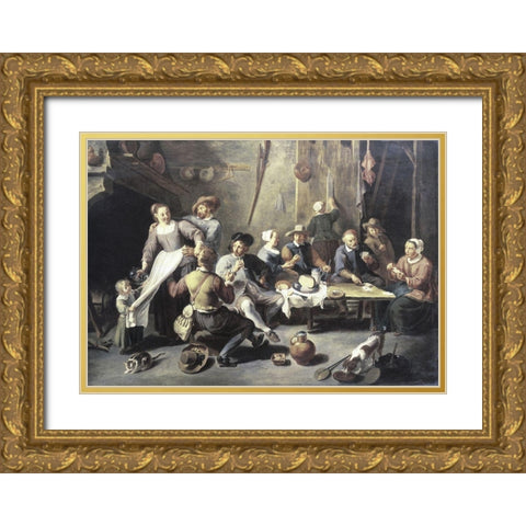 Interior of a Tavern Gold Ornate Wood Framed Art Print with Double Matting by Herp, Willem van