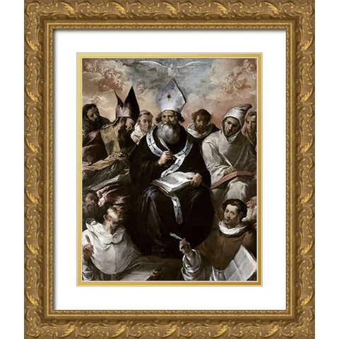 St. Basil Dictating His Doctrine Gold Ornate Wood Framed Art Print with Double Matting by Herrera, Francisco