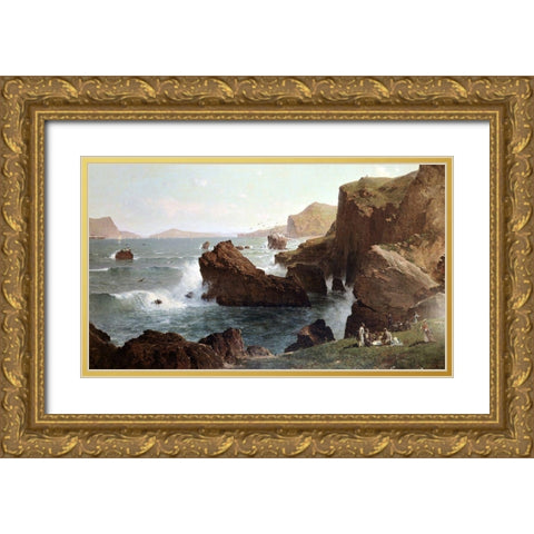 Picnic By The Sea Gold Ornate Wood Framed Art Print with Double Matting by Hill, Thomas