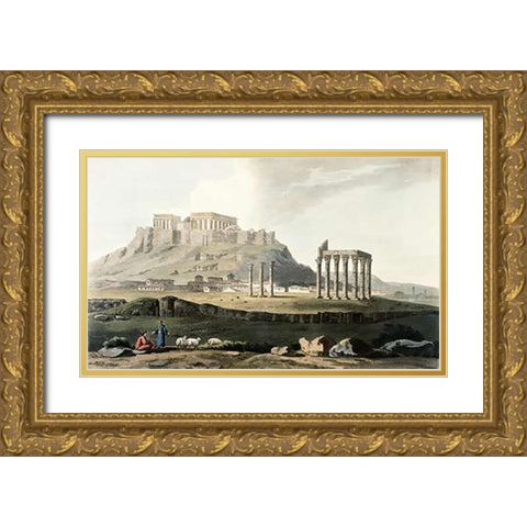 Ruins of Hadrians Temple From Journey Through Albania and Turkey Gold Ornate Wood Framed Art Print with Double Matting by Hobhouse, J.C