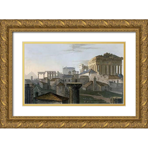 West Front Acropolis From Journey Through Albania and Turkey Gold Ornate Wood Framed Art Print with Double Matting by Hobhouse, J.C