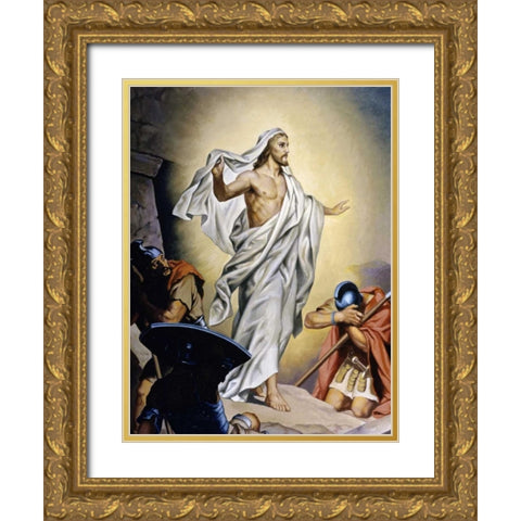 The Resurrection of Jesus Gold Ornate Wood Framed Art Print with Double Matting by Hofmann, Heinrich