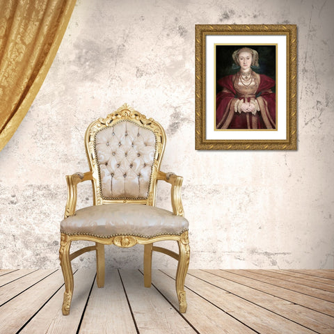 Anne of Cleves Gold Ornate Wood Framed Art Print with Double Matting by Holbein, Hans
