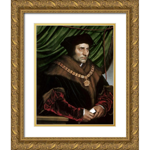 Sir Thomas More Gold Ornate Wood Framed Art Print with Double Matting by Holbein, Hans