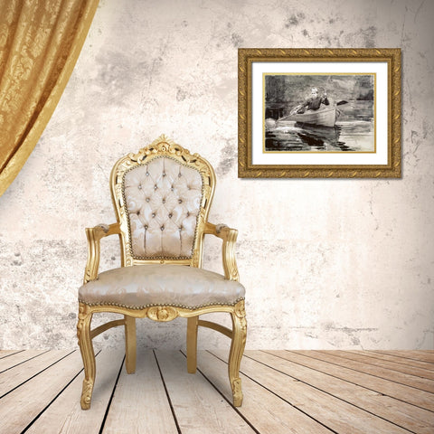 Fly Fishing, Saranac Gold Ornate Wood Framed Art Print with Double Matting by Homer, Winslow