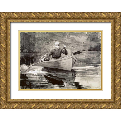 Fly Fishing, Saranac Gold Ornate Wood Framed Art Print with Double Matting by Homer, Winslow