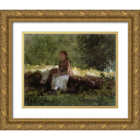 On The Fence Gold Ornate Wood Framed Art Print with Double Matting by Homer, Winslow