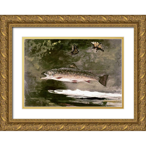 Trout Gold Ornate Wood Framed Art Print with Double Matting by Homer, Winslow