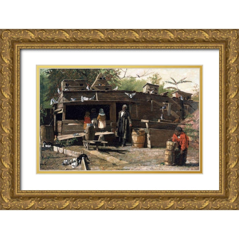 Uncle Ned at Home Gold Ornate Wood Framed Art Print with Double Matting by Homer, Winslow