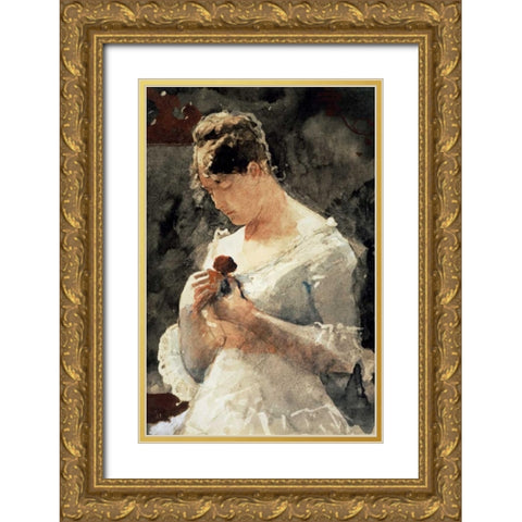 Woman with a Rose Gold Ornate Wood Framed Art Print with Double Matting by Homer, Winslow