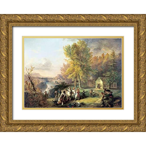 Dismissal of School On An October Afternoon Gold Ornate Wood Framed Art Print with Double Matting by Inman, Henry