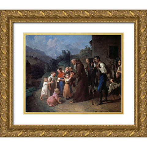 Priest Making a Collection Gold Ornate Wood Framed Art Print with Double Matting by Jehle, Kaspar