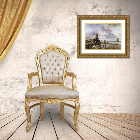 Children Playing By The Ocean Gold Ornate Wood Framed Art Print with Double Matting by Kate, Jan Mari