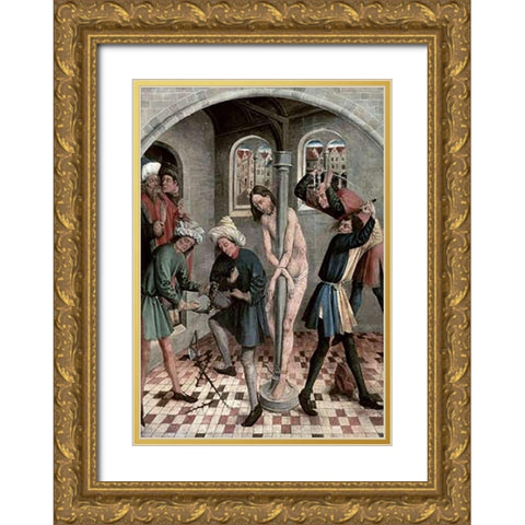Flagellation of Jesus Gold Ornate Wood Framed Art Print with Double Matting by Kerbecke, J.