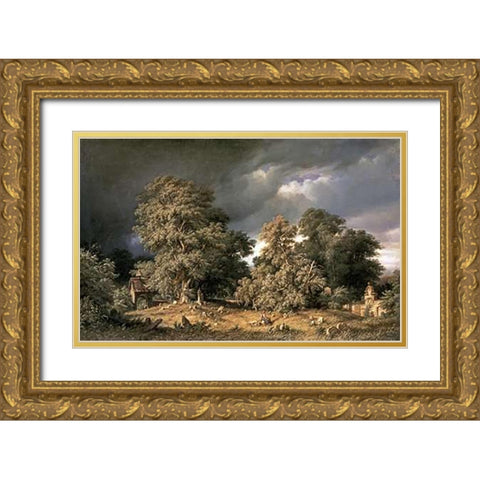 Cemetary Gold Ornate Wood Framed Art Print with Double Matting by Kloss, G.