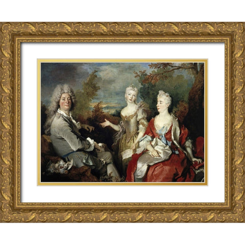 Family Portrait Gold Ornate Wood Framed Art Print with Double Matting by Largilliere, Nicolas de