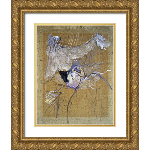 Au Lit Gold Ornate Wood Framed Art Print with Double Matting by Toulouse-Lautrec, Henri